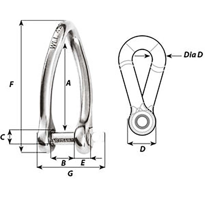 Wichard Captive Pin Twisted Shackle - Diameter 6mm - 1/4" [01423]