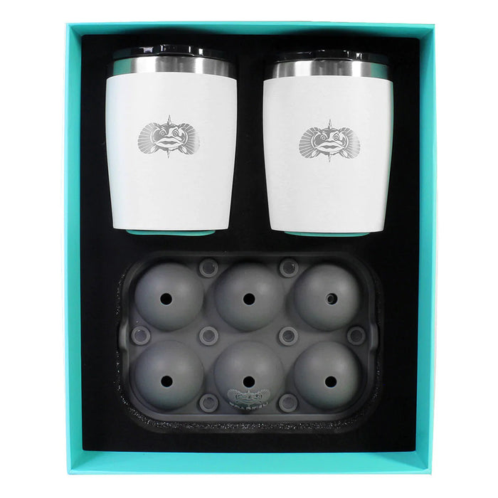 Toadfish Non-Tipping 10oz White Rocks Tumblers w/Ice Ball Tray - 2 Tumblers [1119]